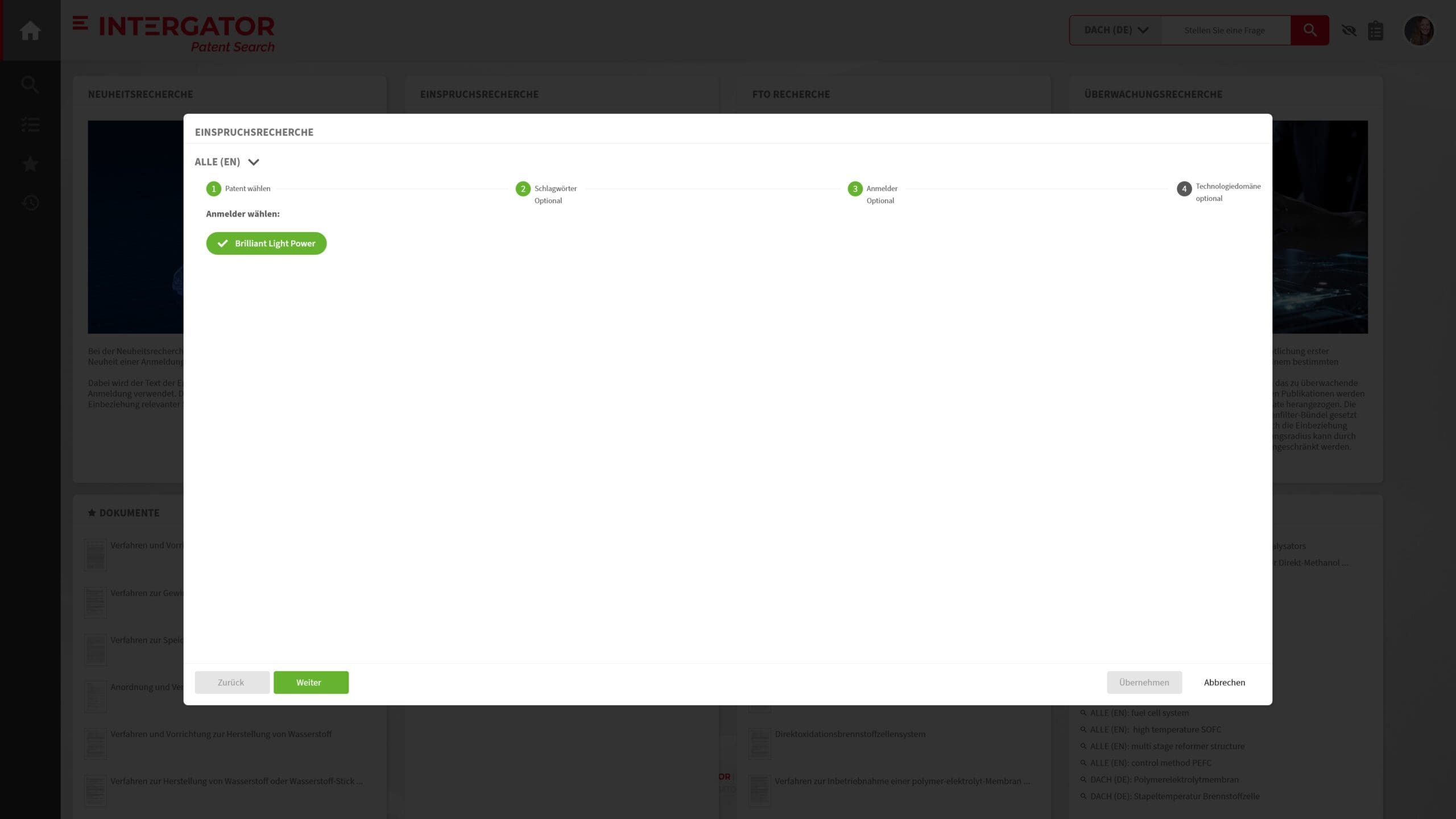 INTERGATOR Patent Search Eingaberecherche