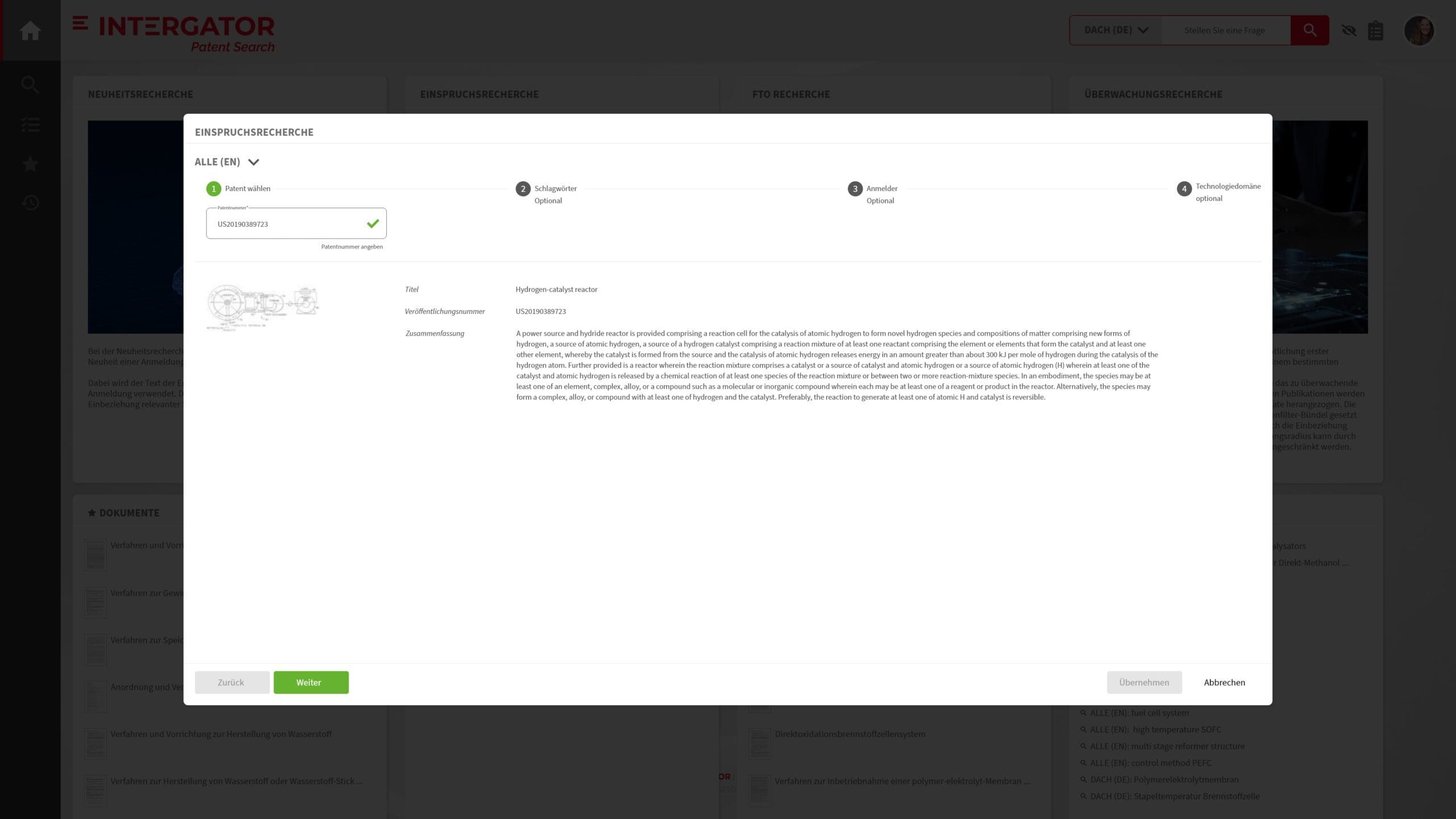 INTERGATOR Patent Search Eingaberecherche