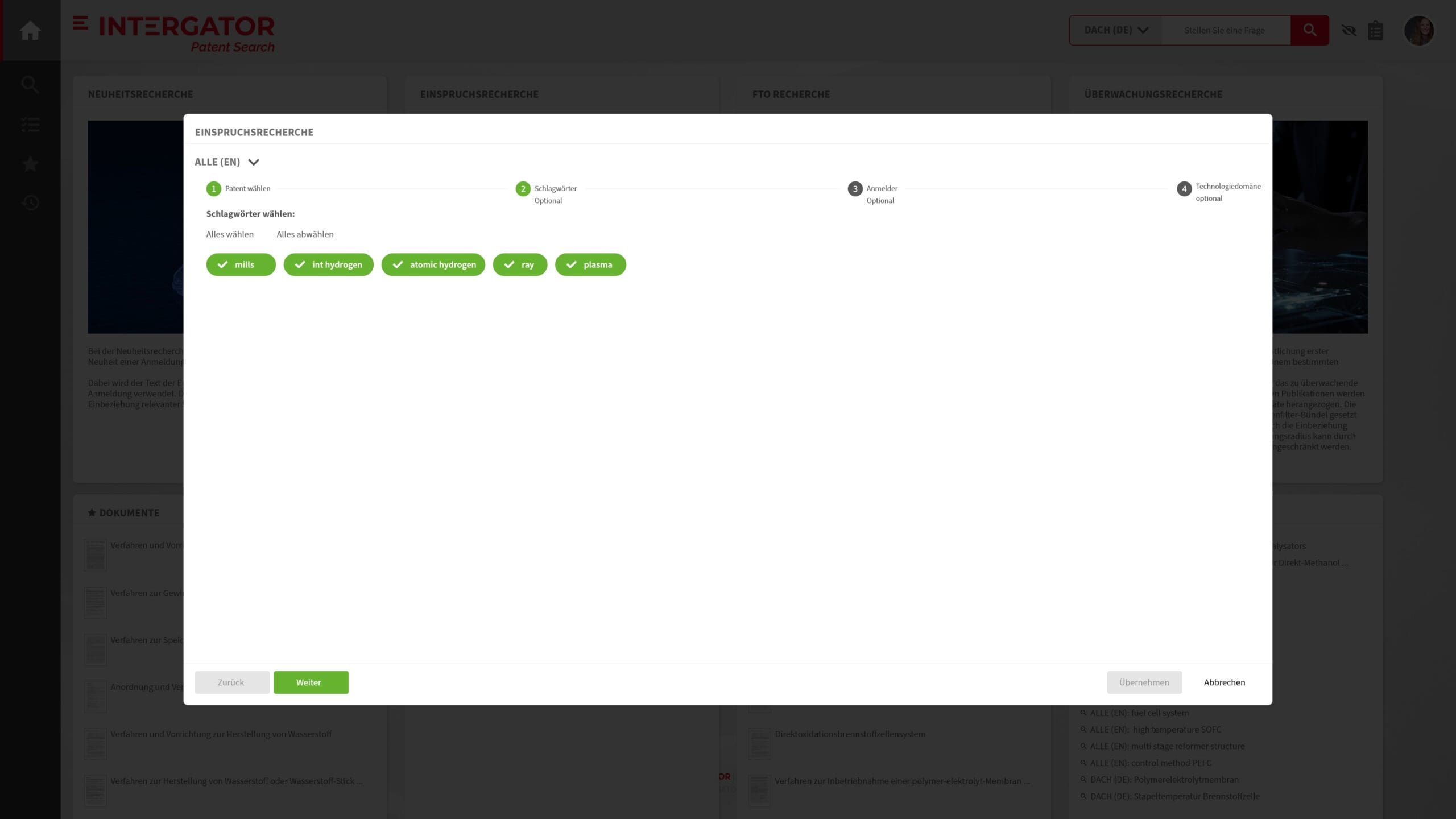 INTERGATOR Patent Search Eingaberecherche