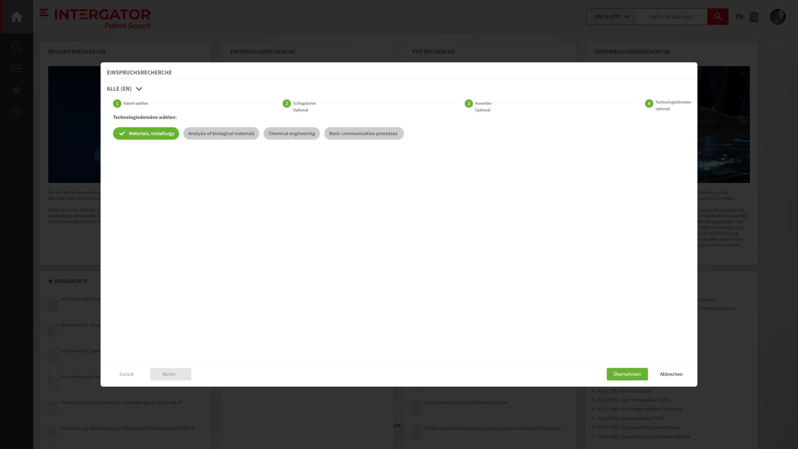 INTERGATOR Patent Search Eingaberecherche